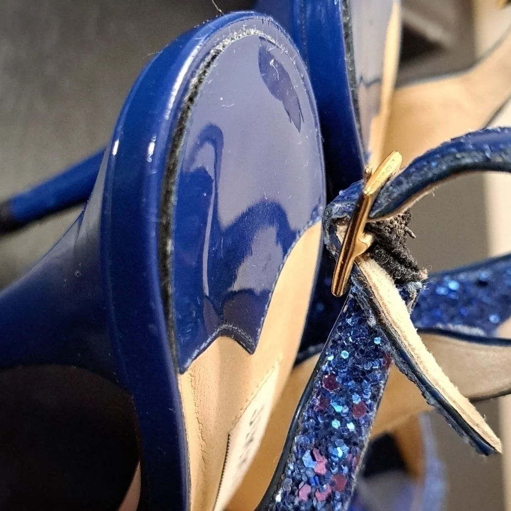 Jimmy Choo Open Toe Glitter Shoes 12cm lift Size 36.5 - Picture 8 of 12